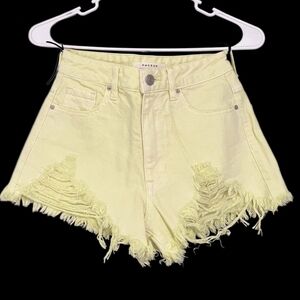 PacSun Playboy Collection Light Yellow Frayed Jean Short Shorts